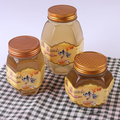 Da forma de vidro do hexágono do frasco do mel da tampa do metal recipiente de armazenamento reciclável do alimento fornecedor