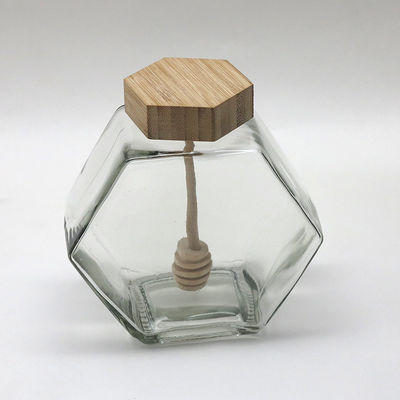 Dripper de bambu de madeira da capacidade de vidro vazia do frasco 12oz do potenciômetro do frasco do mel do hexágono fornecedor