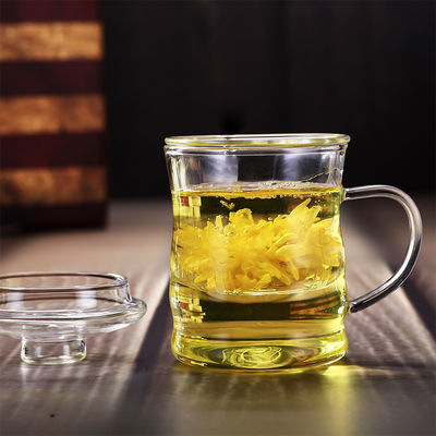 Copo de chá mais grosso de filtração da flor do copo de vidro resistente ao calor de Infuser do chá com punho fornecedor