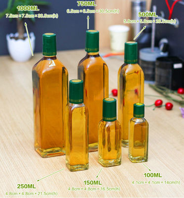 garrafa de azeite 250ml/500ml/750ml de vidro com cor do espaço livre do tampão de poeira fornecedor