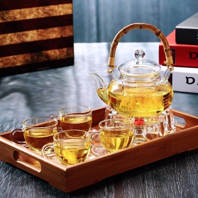 Bule de vidro claro do café/chá com proteção de bambu de choque térmico do punho fornecedor