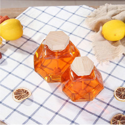 Vidro resistente ao calor Honey Jar do hexágono do Dripper de madeira fornecedor