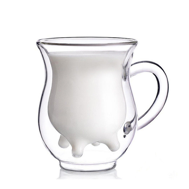 Forma de vidro do bocal da vaca de leite do copo da parede bonito do dobro da vitela não fácil a quebrado fornecedor