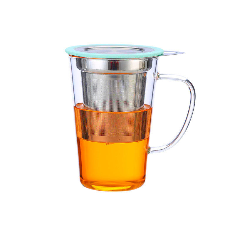 caneca de vidro do chá 350ml com Infuser e tampa, 304 copos de chá de aço inoxidável do vidro de Borosilicate do filtro fornecedor