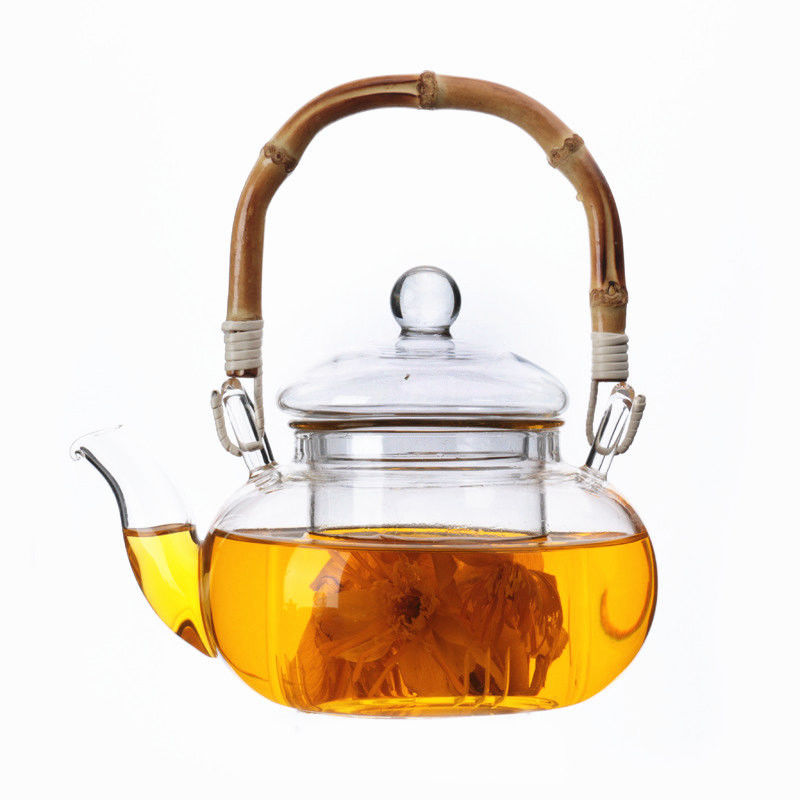 Bule de vidro claro do café/chá com proteção de bambu de choque térmico do punho fornecedor