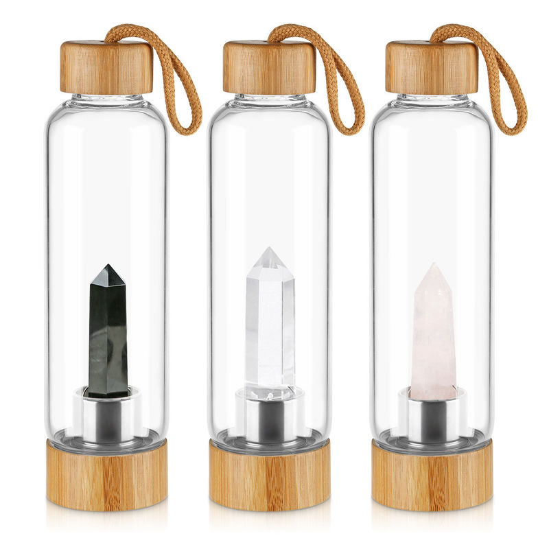 quartzo Crystal Water Infuser Bottle de 18oz 550ml com tampa de bambu fornecedor
