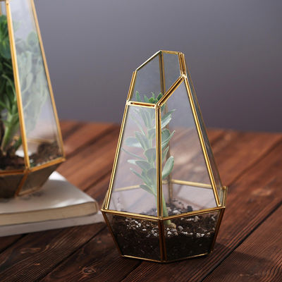 Grandes vasos de cristal feitos sob encomenda, metal geométrico do vaso do ouro claro + material de vidro fornecedor