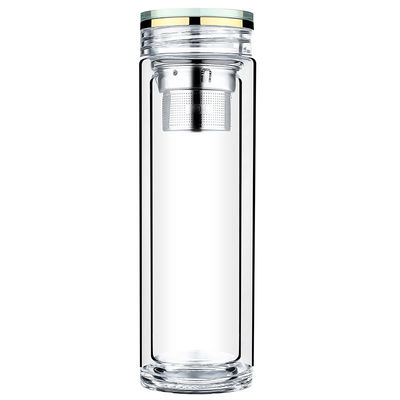 A garrafa de água de vidro grossa da parede dobro com tampa de cristal BPA livra Eco amigável fornecedor